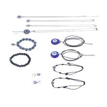 6 Pcs Blue Glass Scary Eye Beaded Bracelets & Jewelry Set