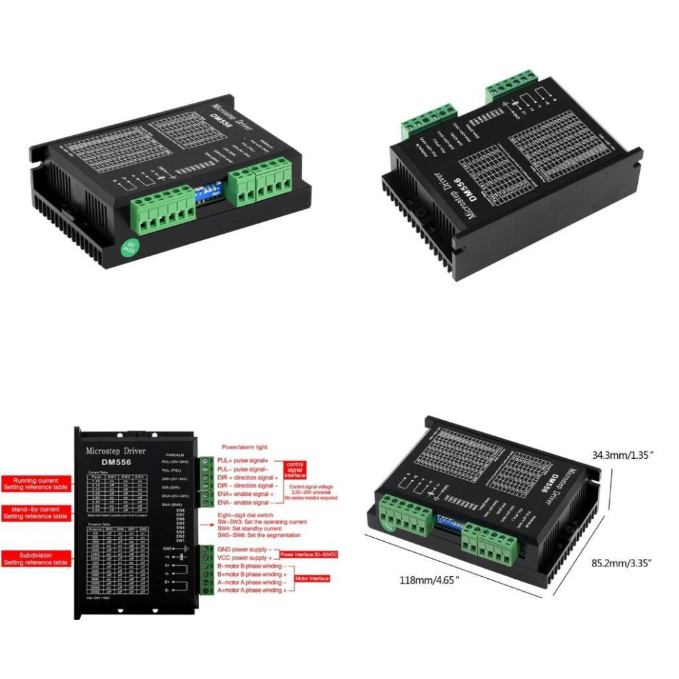 Dc24v-50V 1.0-5.6A Dm556 2-Phase Stepper Motor Driver 42/57/86 Stepping Motor Controller 8 Level Adjustable 6935161515923