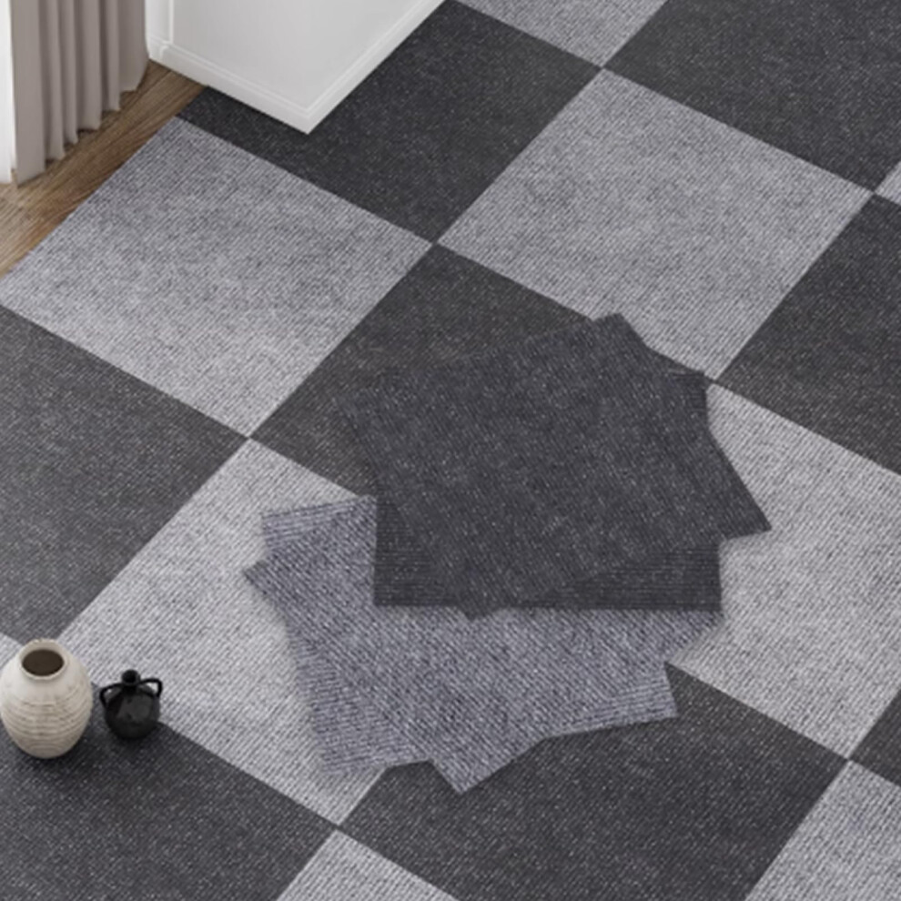Selfadhesive Carpet Flooring, Antistatic, Noise Reduction, Light Gray Dark Gray 60*60Cm*4Pcs 9382693614551
