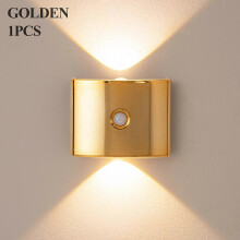 (Golden-CCT) PIR Sensor Wireless Wall Lamp DC5V USB Rechargeable Magnetic Installation Bedside Light Staircase Aisle Corridor ABS Night Light