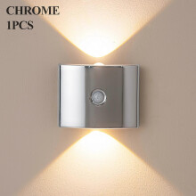 (Chrome-CCT) PIR Sensor Wireless Wall Lamp DC5V USB Rechargeable Magnetic Installation Bedside Light Staircase Aisle Corridor ABS Night Light