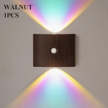 (Walnut grain-Neon) PIR Sensor Wireless Wall Lamp DC5V USB Rechargeable Magnetic Installation Bedside Light Staircase Aisle Corridor ABS Night Light