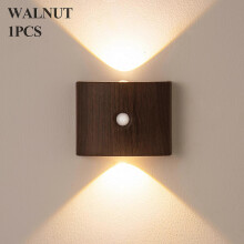 (Walnut grain-CCT) PIR Sensor Wireless Wall Lamp DC5V USB Rechargeable Magnetic Installation Bedside Light Staircase Aisle Corridor ABS Night Light