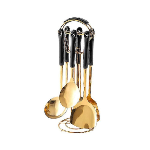 (black) 7-Piece Utensils Set with Holder, Non Stick Kitchen Utensil Set with Rotating