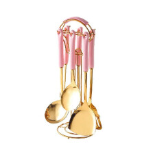 (pink) 7-Piece Utensils Set with Holder, Non Stick Kitchen Utensil Set with Rotating