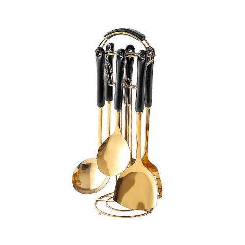 (black) 7-Piece Utensils Set with Holder, Non Stick Kitchen Utensil Set with Rotating 2
