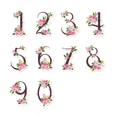 Type 1 30P Floral Number Stickers, Self-Adhesive 1