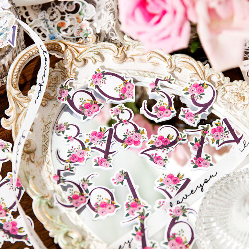 Type 1 30P Floral Number Stickers, Self-Adhesive 2