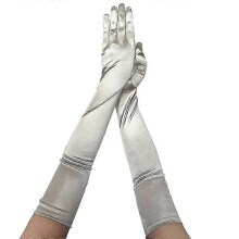 (Silver) Elegant 1920s Women Evening Dinner Gloves Full Finger Bridal Wedding