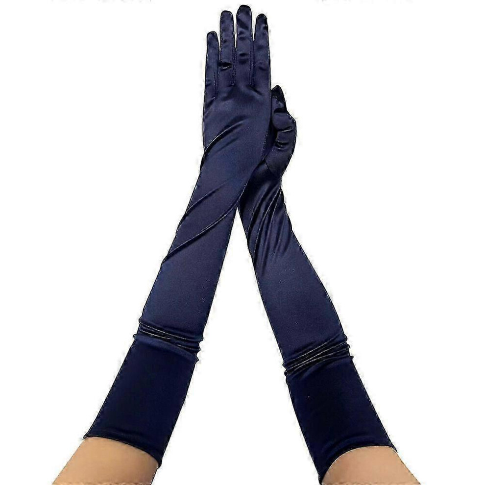 (Navy Blue) Elegant 1920S Women Evening Dinner Gloves Full Finger Bridal Wedding-image