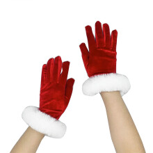 (A) Girls Cosplay Santa Gloves Full Finger Warm Mittens with Small Bells/White Cuffs Mittens for Women Winter Supplies Multicolor