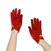 (B) Girls Cosplay Santa Gloves Full Finger Warm Mittens with Small Bells/White Cuffs Mittens for Women Winter Supplies Multicolor