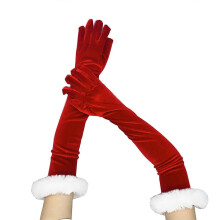 (C) Girls Cosplay Santa Gloves Full Finger Warm Mittens with Small Bells/White Cuffs Mittens for Women Winter Supplies Multicolor