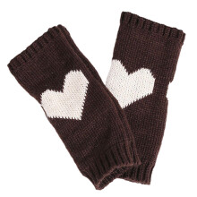(Coffee) Knitted UV for Protection Half Finger Gloves Women Arm Warmers with Heart Pattern Warm Half Finger Mittens with Long Sle  White