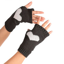 (Dark Grey) Knitted UV for Protection Half Finger Gloves Women Arm Warmers with Heart Pattern Warm Half Finger Mittens with Long Sle  White