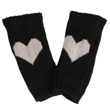 (Black) Knitted UV for Protection Half Finger Gloves Women Arm Warmers with Heart Pattern Warm Half Finger Mittens with Long Sle  White