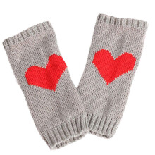 (Light Gray) Knitted UV for Protection Half Finger Gloves Women Arm Warmers with Heart Pattern Warm Half Finger Mittens with Long Sle  White