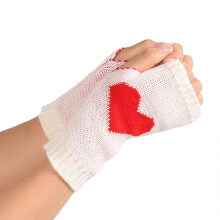 (White) Knitted UV for Protection Half Finger Gloves Women Arm Warmers with Heart Pattern Warm Half Finger Mittens with Long Sle White