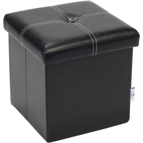 Cube Storage Ottoman, Black Foldable & Durable Faux Leather, Spacious Hidden Storage for Versatile Use