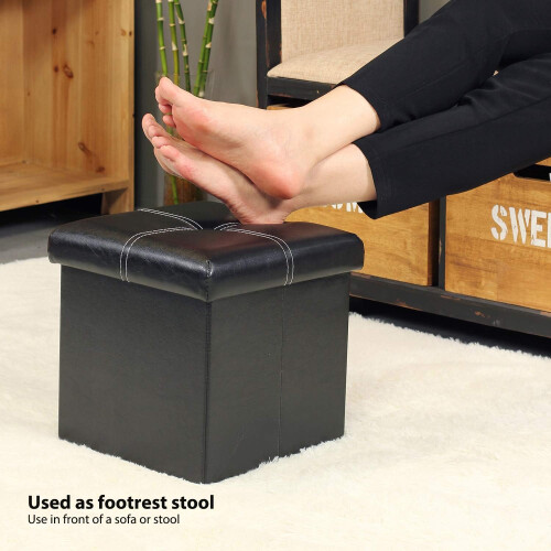 Cube Storage Ottoman, Black Foldable & Durable Faux Leather, Spacious Hidden Storage for Versatile Use 2