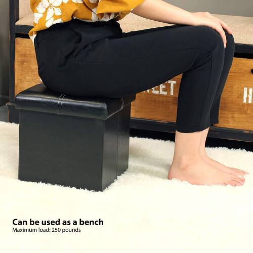 Cube Storage Ottoman, Black Foldable & Durable Faux Leather, Spacious Hidden Storage for Versatile Use 1
