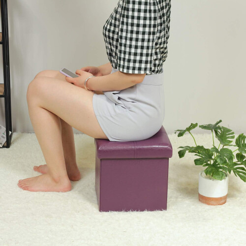 Cube Storage Ottoman, Black Foldable & Durable Faux Leather, Spacious Hidden Storage for Versatile Use 2
