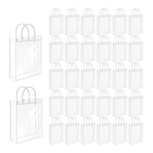 Paquete de 50 Bolsas de Regalo Transparentes con Asas, Bolsas de PVC Reutilizables A Granel, Bolsas de Regalo Transparentes