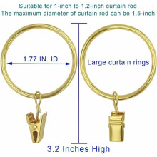 Curtain Rings With Clips For Heavy Drapes, Drapery Rings With Strong Tension Clip And Durable Plating, Gold Finish Curtain Rings For Thick Fabric