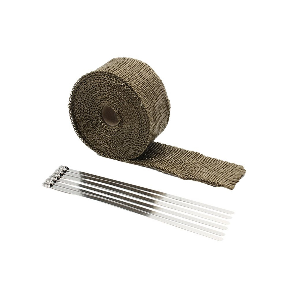 High Quality Fiberglass 15M Exhaust Heat Wrap Roll For Motorcycle Heat Shield Tape With Stainless Ties Titanium 6031132044987