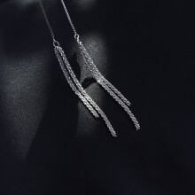 S925 Silver Sparkling Tassel Ear Thread, Long Drop Earrings for Women
