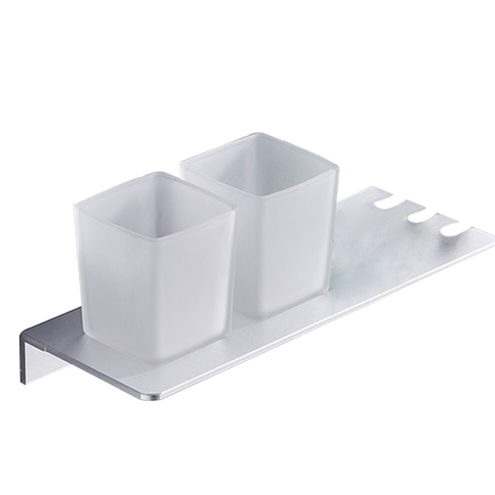 Wall Mounted Toothbrush Holder Mouthwash Cup-White Double cup