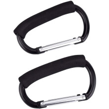Durable Multipurpose Stroller Hooks, Aluminium Alloy Heavy Duty Carabiner with Foam Grip for Secure Shopping Bag Holding (Pack of 2)