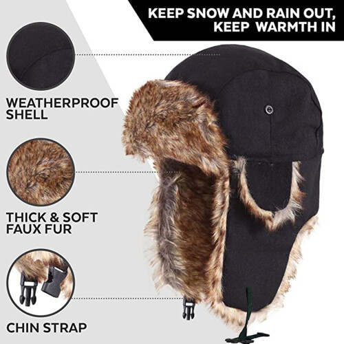 Καπέλα Trooper Aviator, Χειμερινό Καπέλο Trapper για Προστασία από το Κρύο Καιρό, Ανθεκτικό 2