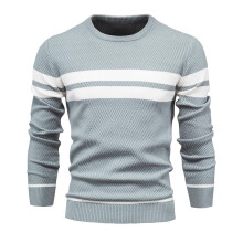 Knitted Jumper Men's Winter Soft Knit Striped Colour Block Crew Neck Long Sleeve Slim Fit Blue S