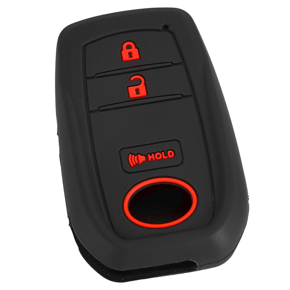 3 Button Key Case Fob Cover Fit For Toyota Tundra Tacoma Sequoia Prius 2023 With Word Silicone Black/Red 6935161501308