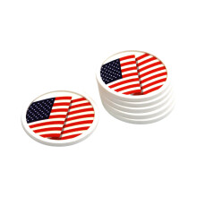 Decorative Ceramic Stone Coasters American Flag Drink Coasters Stackable Non-Slip Dishwasher Safe Absorbent Silicone For Indoor Outdoor Tabletops (6PC