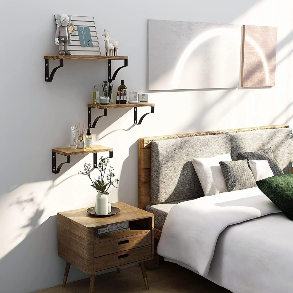 Floating Shelves, Rustic Wood Wall Mounted Set For Space-Saving Extra Storage & Decoration, Industrial Metal Brackets, Sturdy Construction For 9128293491464