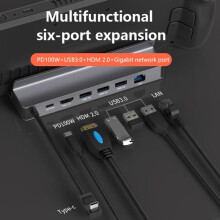 K32C USB HUB für SteamDeck Docking, 6-in-1 Dockingstation HDMI2.0 4K60Hz 1000MbpsEthernet 3x5Gbps USB3.0 100W USB C Laden