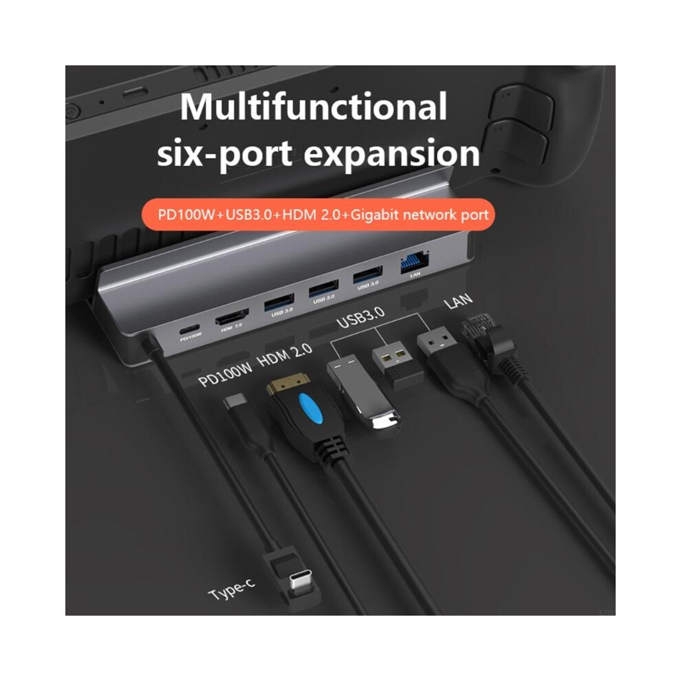 K32c Usb Hub For Steamdeck Dock, 6-In-1 Docking Station Hdmi2.0 4K60hz 1000Mbpsethernet 3X5gbps Usb3.0 100W Usb C Charging 6935161427288
