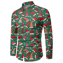 Men's Christmas Shirt Slim Fit 3D Printed Hawaiian Xmas Outfit Costume Shirt Size 3XL Business Formal Wear