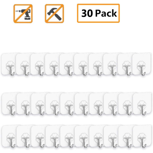 Waterproof Adhesive Wall Hooks, Stainless Steel Reusable, Multi-functional, Smooth Surface Application, Transparent Design, Decorative, Easy Installat