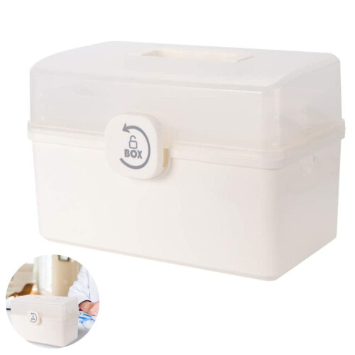 Portable First Aid Storage Solution, Moisture Proof Durable Lightweight Box With Adjustable Compartments And Carry Handle For Multi-functional Storage 1