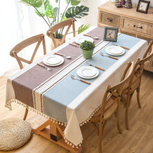 Embroidery Patterns Tablecloth, Bohemian Farmhouse Combination Linen Table Cloth for Easy Care Machine Washable, Indoor Outdoor Use
