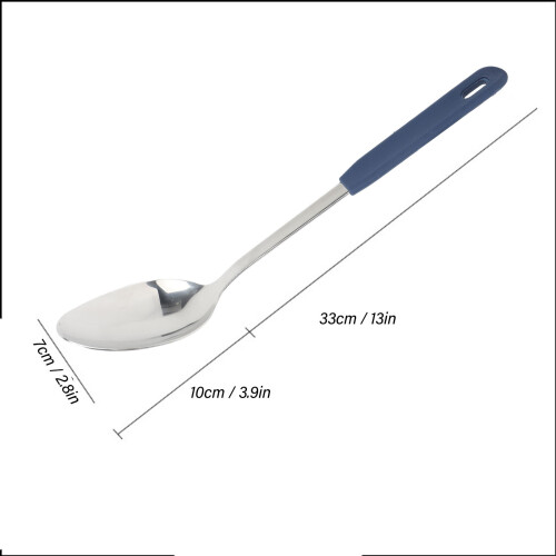 Stainless Steel Serving Spoon 33cm with Silicone Handle, Dishwasher Safe 1
