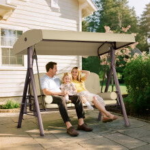 Outsunny 3 Seater Garden Swing Chair Patio Swing Bench w/ Cup Trays Brown