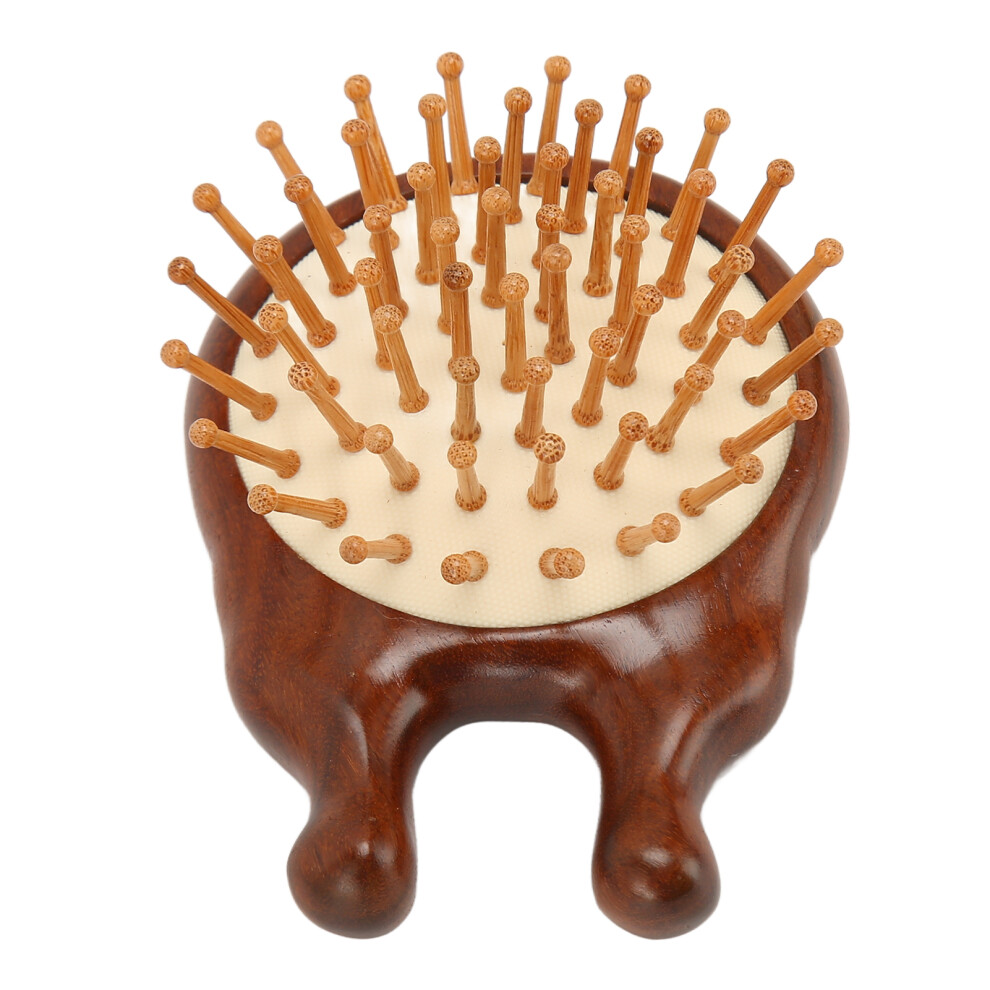 Compact Wooden Massage Hair Brush with Sandalwood & Round Teeth Design