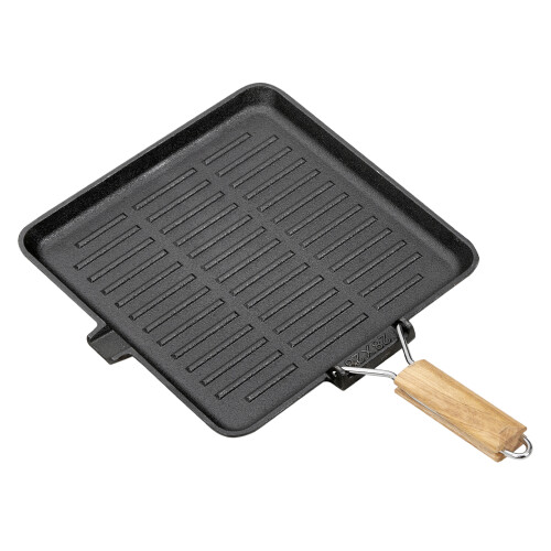 Living And Home 28cm Cast Iron Frying Pan Skillet with Foldable Wooden Handle 2