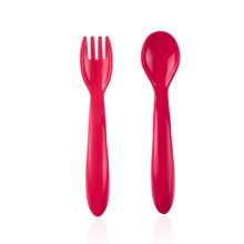 Babyjem Red Toddler Self-Feeding Utensil Set Spoon & |k | 12+ Months