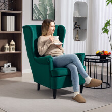 HOMCOM Wingback Chair, Modern Accent Chair for Living Room Bedroom, Green