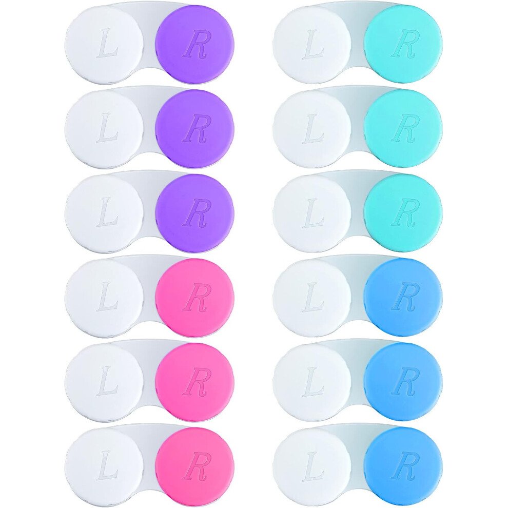 Purple/White/Green Durable Abs Plastic Contact Lens Storage, Portable Mini Size Cases With Clear 'Left' & 'Right' Markings, 12Pcs (+, Green+) For Conveni